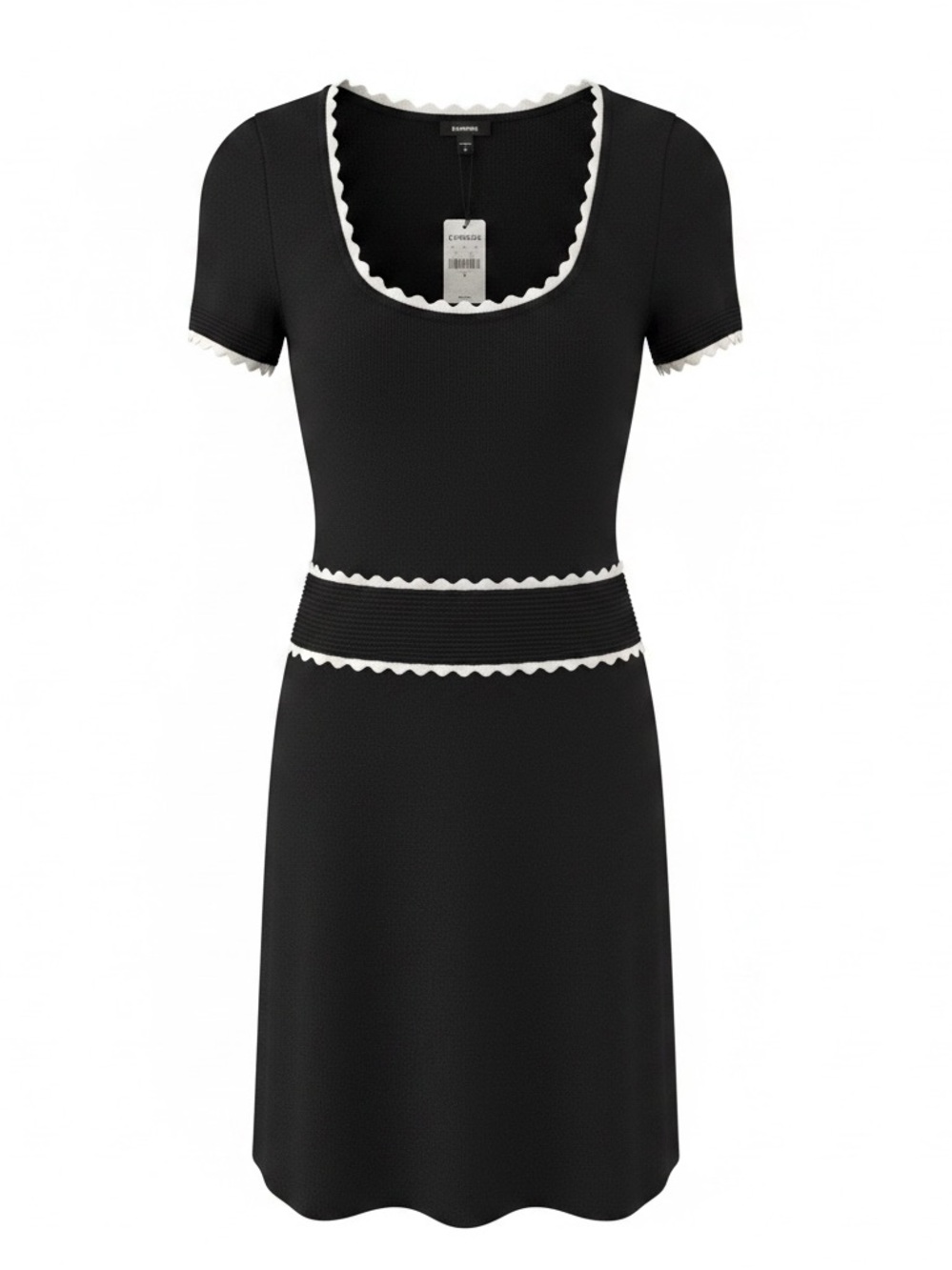 Express Black Mini Dress with White Scalloped Trim